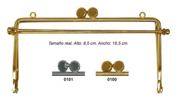 Boquillas cierre para carteras o bolsos, en metal plateado, con fuelle rígido y con agujeros para poner cadena. - Imagen 1