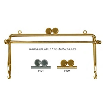 Boquillas cierre para carteras o bolsos, en metal plateado, con fuelle rígido y con agujeros para poner cadena. - Imagen 1