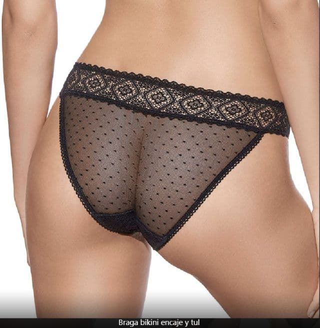 Braga bikini encaje y tul Selene,tul con  topitos bordados - Imagen 2