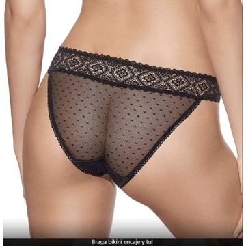 Braga bikini encaje y tul Selene,tul con  topitos bordados - Imagen 2