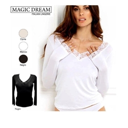 Camiseta manga larga con encaje cuello y puños, tejido BAMBU muy suave al tacto, tejido fresco - Imagen 1