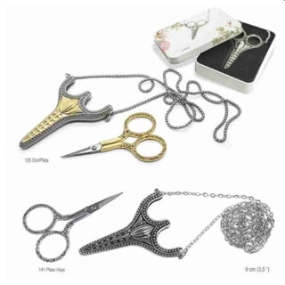 ESTUCHE TIJERA VINTAGE CON FUNDA Y CADENA PARA CUELLO. - Imagen 1