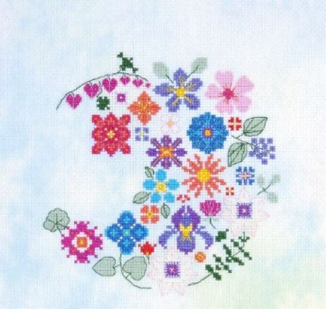 Kit punto de cruz. Luna y Flores - Imagen 1